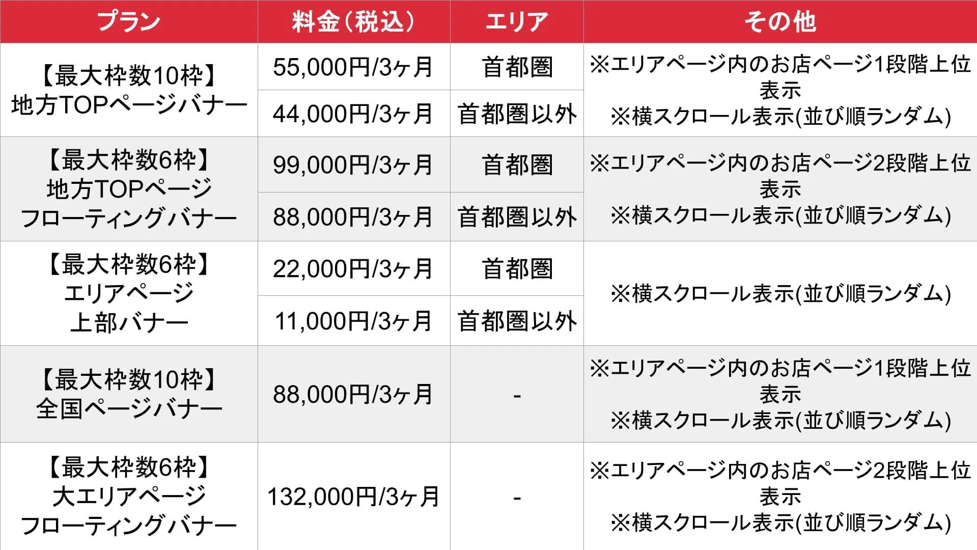 JAPAN GIRLS SPOT_料金表